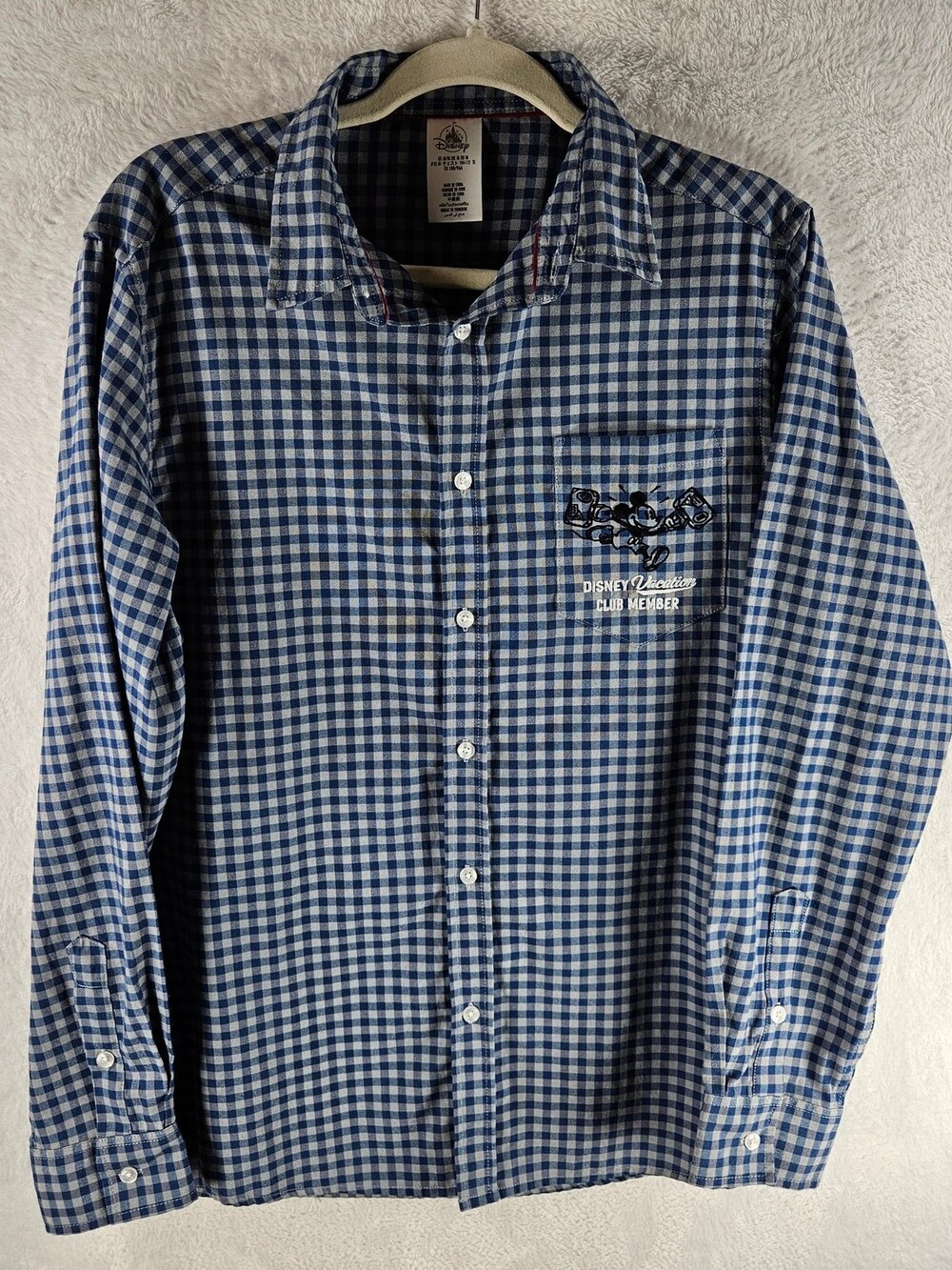 Disney Mickey Mouse Button-Down Shirt Blue Gingham Men's Size Medium